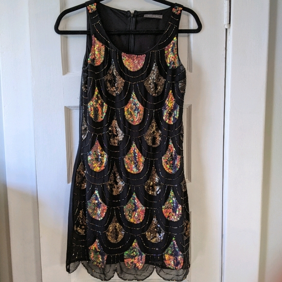 Suzy Shier Peacock Feather Sequin Dress - Picture 1 of 5